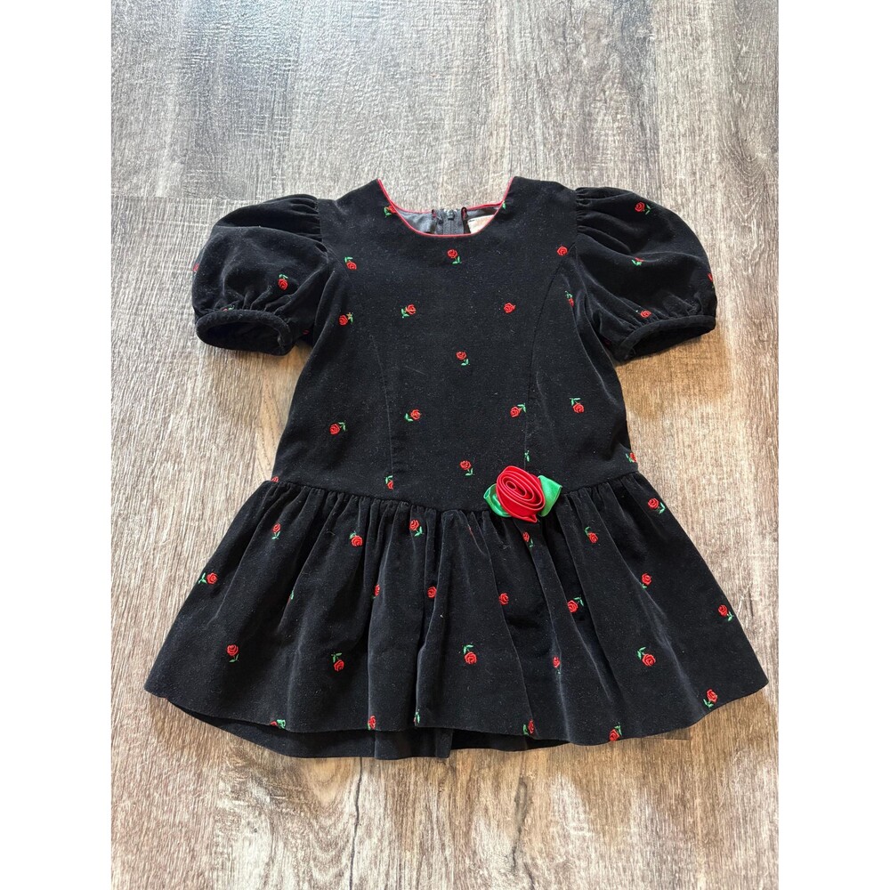 Vintage 90’s Baby Togs Girls Velvet Black Dress 3T